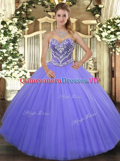 Admirable Floor Length Lilac Sweet 16 Quinceanera Dress Tulle Sleeveless Ruffles - Click Image to Close