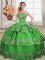 Spectacular Green Ball Gowns Sweetheart Sleeveless Satin and Organza Floor Length Lace Up Ruffled Layers Quinceanera Dresses