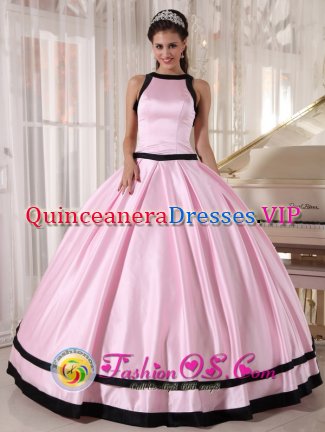 Lebanon Indiana/IN Bateau Affordable Baby Pink and Black Quinceanera Dress