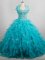 Ball Gowns Sleeveless Aqua Blue Quinceanera Dresses Brush Train Lace Up