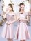 Cheap Baby Pink A-line Off The Shoulder Sleeveless Satin Mini Length Lace Up Bowknot Court Dresses for Sweet 16