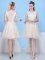 Fashionable Scoop Knee Length Champagne Damas Dress Tulle Sleeveless Bowknot