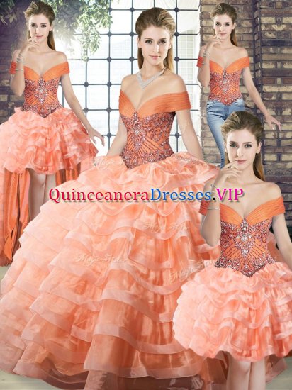 Graceful Sleeveless Brush Train Lace Up Beading and Ruffled Layers Quinceanera Gown - Click Image to Close