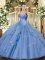Dynamic Aqua Blue Lace Up 15 Quinceanera Dress Beading and Ruffles Sleeveless Floor Length