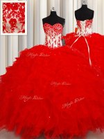 Fancy Sequins Sweetheart Sleeveless Lace Up Quinceanera Gown Red Organza(SKU PSSW0606BIZ)