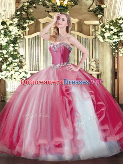 Gorgeous Sweetheart Sleeveless Tulle Quinceanera Dress Beading and Ruffles Lace Up - Click Image to Close