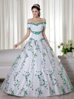 White Short Sleeves Organza Lace Up Vestidos de Quinceanera for Military Ball and Sweet 16 and Quinceanera