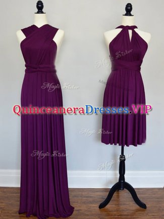Fantastic Purple Sleeveless Chiffon Lace Up Quinceanera Court of Honor Dress for Prom and Wedding Party