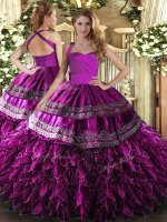 Elegant Sleeveless Lace Up Floor Length Embroidery and Ruffles Sweet 16 Dresses