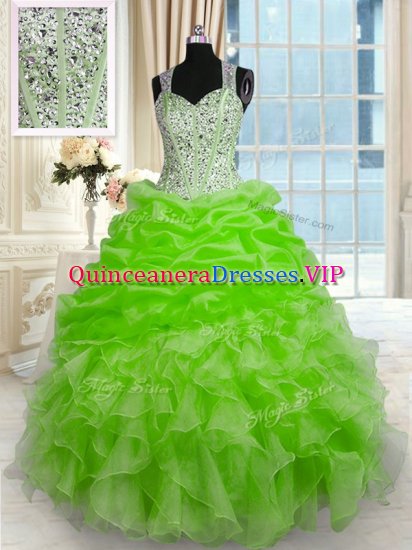 Straps Sleeveless Organza Quince Ball Gowns Beading Zipper - Click Image to Close