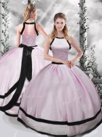 Discount Pink Taffeta Zipper Quinceanera Gown Sleeveless Floor Length Ruching