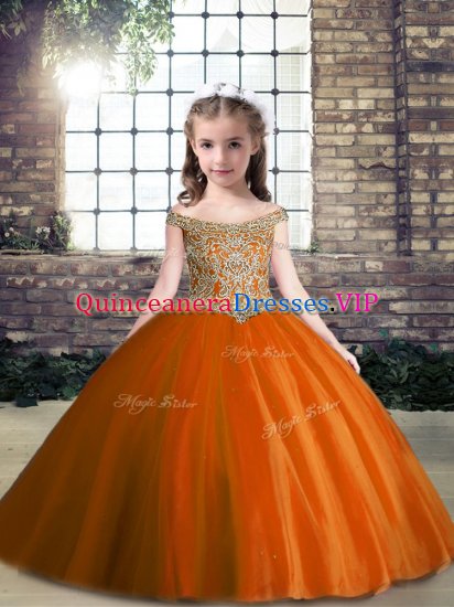 Rust Red Sleeveless Floor Length Appliques Lace Up Pageant Dress for Girls - Click Image to Close