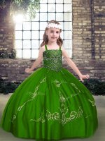 Hot Selling Green Straps Neckline Beading Custom Made Pageant Dress Long Sleeves Lace Up(SKU PAG1250-6BIZ)