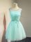 Knee Length Empire Sleeveless Apple Green Dama Dress for Quinceanera Lace Up