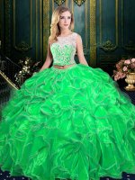 Fitting Scoop Organza Sleeveless Floor Length 15th Birthday Dress and Lace and Ruffles(SKU SJQDDT919002A-1BIZ)