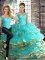 Sleeveless Tulle Floor Length Lace Up Quinceanera Dresses in Aqua Blue with Beading and Ruffled Layers