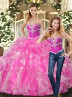 Top Selling Organza Sweetheart Sleeveless Lace Up Beading and Ruffles Sweet 16 Quinceanera Dress in Rose Pink(SKU SJQDDT1342009BIZ)