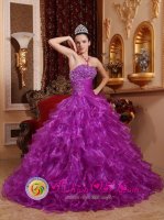 Payson Utah/UT Purple For Stylish Quinceanera Dress With Organza Beading Decorate Bust and Ruched Bodice