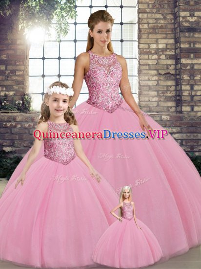 Pink 15 Quinceanera Dress Military Ball and Sweet 16 and Quinceanera with Embroidery Scoop Sleeveless Lace Up - Click Image to Close