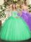 High Quality V-neck Sleeveless Quince Ball Gowns Floor Length Beading Apple Green Tulle