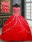 Red Tulle Lace Up Quinceanera Gowns Sleeveless Beading and Appliques