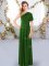 Custom Design Green Criss Cross Dama Dress for Quinceanera Ruching Sleeveless Floor Length