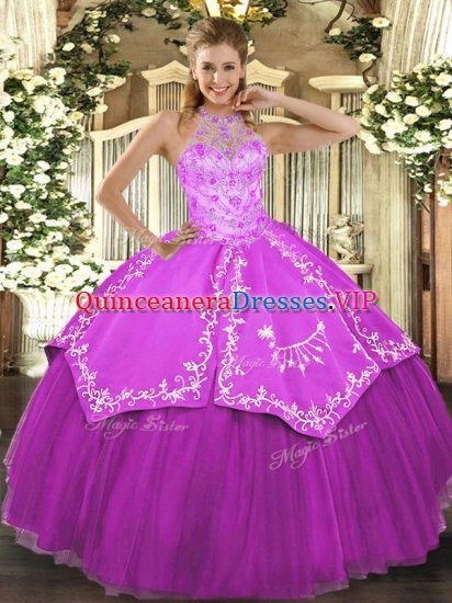 Fabulous Satin and Tulle Sleeveless Floor Length Vestidos de Quinceanera and Beading and Embroidery - Click Image to Close