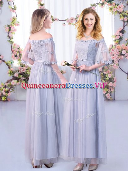 Grey Half Sleeves Lace and Belt Floor Length Dama Dress - Click Image to Close