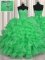 New Style Green Ball Gown Prom Dress Military Ball and Sweet 16 and Quinceanera with Beading and Ruffles Sweetheart Sleeveless Lace Up