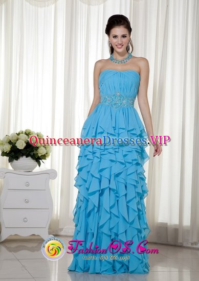 Stylish Aqua Blue Empire Strapless Floor-length Chiffon Beading Koloa Hawaii/HI Quinceanera Dama Dress - Click Image to Close