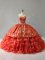 Orange Red Ball Gowns Sweetheart Sleeveless Satin and Organza Floor Length Lace Up Embroidery and Ruffles 15 Quinceanera Dress