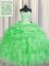 Luxury Beading and Ruffles Sweet 16 Quinceanera Dress Green Lace Up Sleeveless Floor Length
