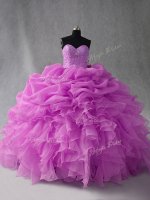 Floor Length Lace Up Quinceanera Gown Lilac for Sweet 16 and Quinceanera with Beading and Ruffles and Pick Ups