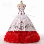 Clearance Sleeveless Lace Up Floor Length Embroidery and Ruffled Layers Ball Gown Prom Dress