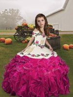 Latest Sleeveless Floor Length Embroidery and Ruffles Lace Up Child Pageant Dress with Fuchsia(SKU PAG1271-10BIZ)