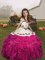 Latest Sleeveless Floor Length Embroidery and Ruffles Lace Up Child Pageant Dress with Fuchsia