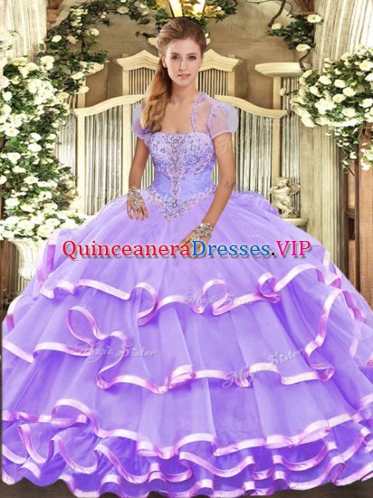 Strapless Sleeveless Lace Up Quinceanera Gown Lavender Organza - Click Image to Close