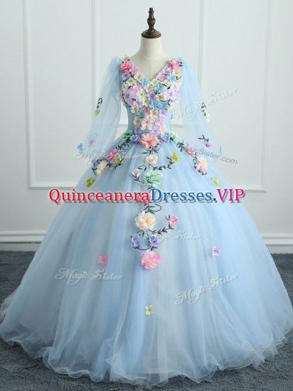 Floor Length Ball Gowns Long Sleeves Light Blue Vestidos de Quinceanera Lace Up - Click Image to Close