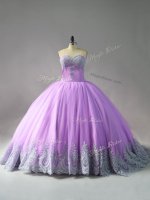 Sleeveless Appliques Lace Up Sweet 16 Quinceanera Dress with Lilac Court Train