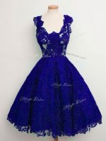 Admirable Straps Sleeveless Lace Up Vestidos de Damas Blue Lace