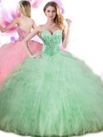 Eye-catching Tulle Sleeveless Floor Length Vestidos de Quinceanera and Beading and Ruffles and Pick Ups