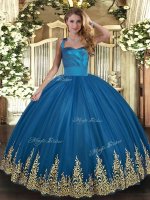 Exquisite Sleeveless Floor Length Appliques Lace Up Sweet 16 Dress with Blue(SKU SJQDDT1640002-3BIZ)