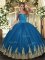 Exquisite Sleeveless Floor Length Appliques Lace Up Sweet 16 Dress with Blue