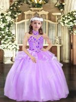 Lavender Lace Up Halter Top Appliques Little Girls Pageant Dress Wholesale Organza Sleeveless