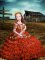 Floor Length Orange Red Little Girls Pageant Gowns Organza Short Sleeves Embroidery and Ruffled Layers