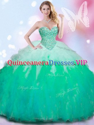 Great Multi-color Lace Up Sweetheart Beading and Ruffles Quinceanera Gowns Tulle Sleeveless