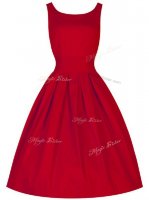 Decent Taffeta Scoop Sleeveless Lace Up Ruching Quinceanera Court of Honor Dress in Red
