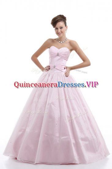 Sweetheart Sleeveless Ball Gown Prom Dress Floor Length Beading Pink Organza - Click Image to Close