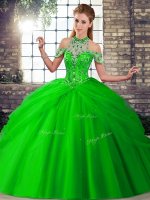 Tulle Sleeveless Sweet 16 Quinceanera Dress Brush Train and Beading and Pick Ups