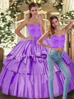 Dynamic Sweetheart Sleeveless 15 Quinceanera Dress Floor Length Ruffled Layers Lilac Satin(SKU SJQDDT1692009BIZ)